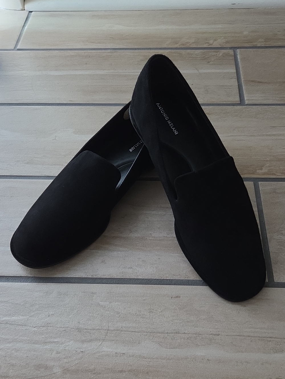 ANTONIO MELANI Black Suede Slip-On Loafers
